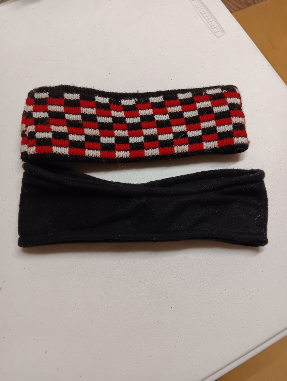 Black Fleece Headband & Red-Black Checker Knit Headband Set